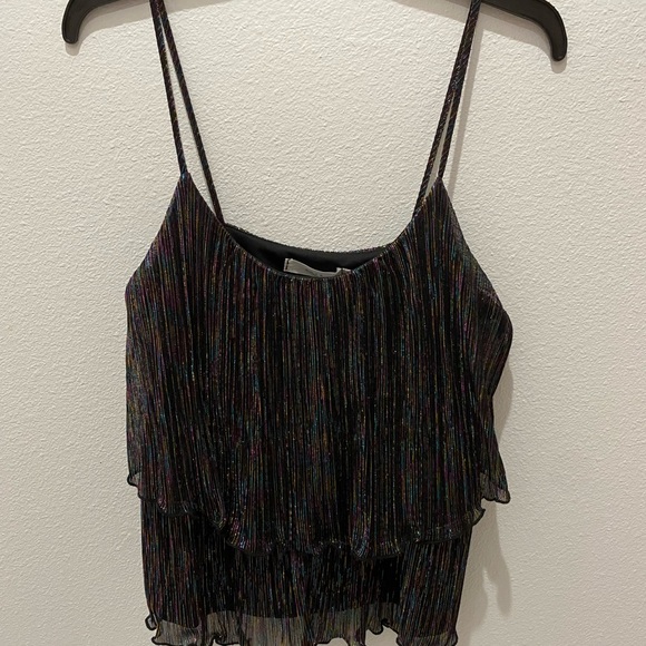 Lush Ladies Black Rainbow Metallic Dressy Tiered Cami/Tank Top - S - Picture 3 of 10